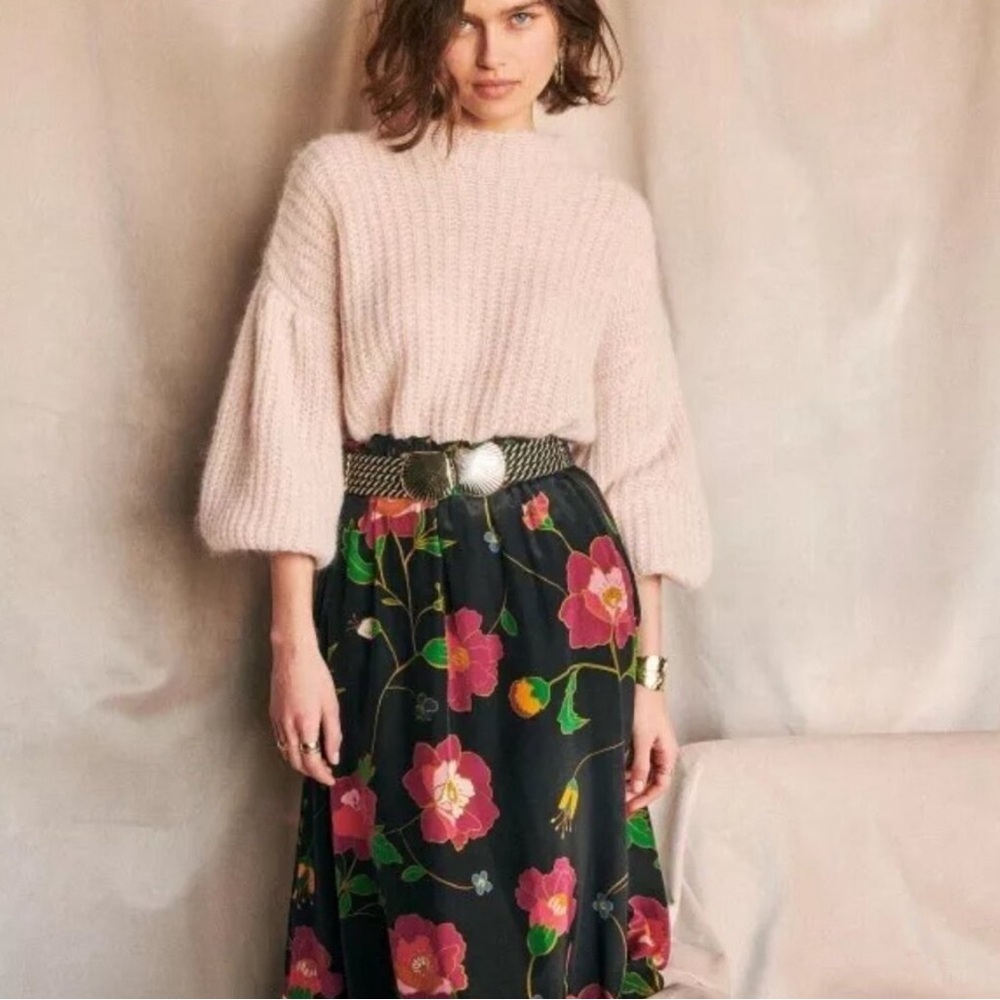 Sezane Elie flowered silk skirt